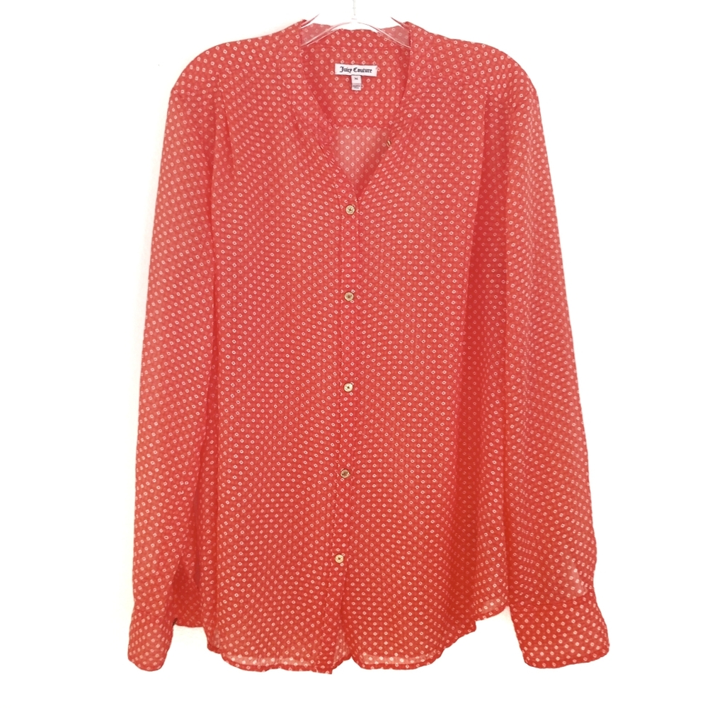 Juicy Couture Sheer Button Top Orange/Salmon Color Size Medium